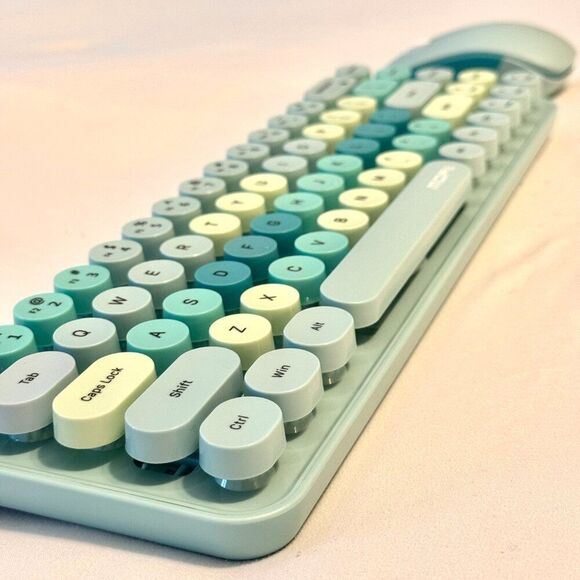 Blue Wireless Typewriter Keyboard and Mouse Set - Picture 2 of 6